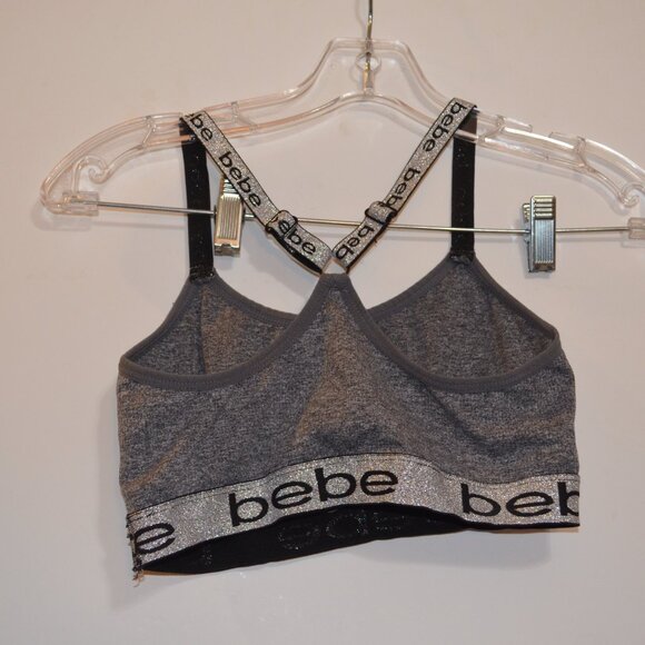 BEBE Intimates Pull-over Straps Nylon-Polyester-Spandex Gray Silver Lurex Top M - Picture 5 of 8